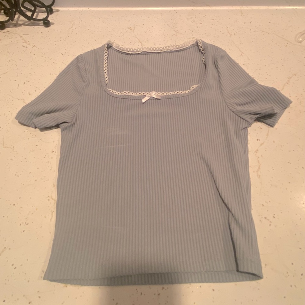Square Neck Bow Front Rib-knit Tee 🦋